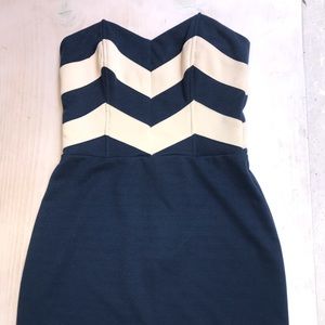 Lucca Couture Strapless Blue/Tan Dress Size 0